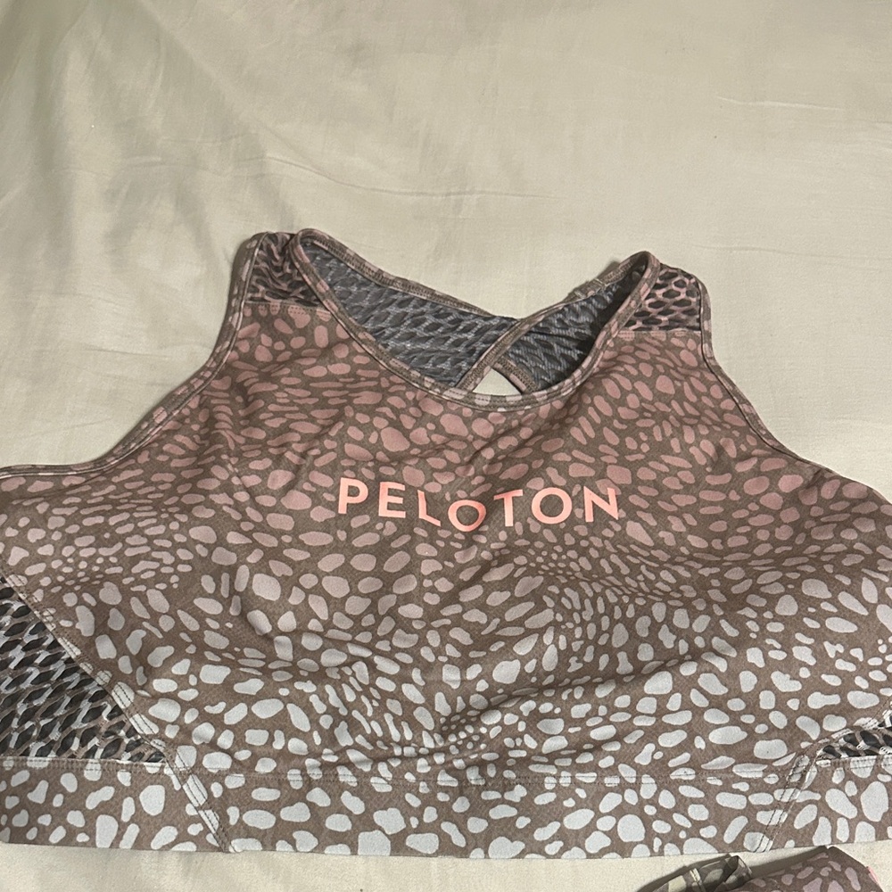 Peloton Pink and Gray Patterned Sports Bra